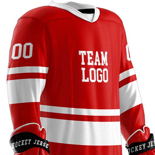 Red and White Hockey Jerseys with A Big Moose Twill Log Adult Medium / (name and Number on Back and Sleeves) / Red