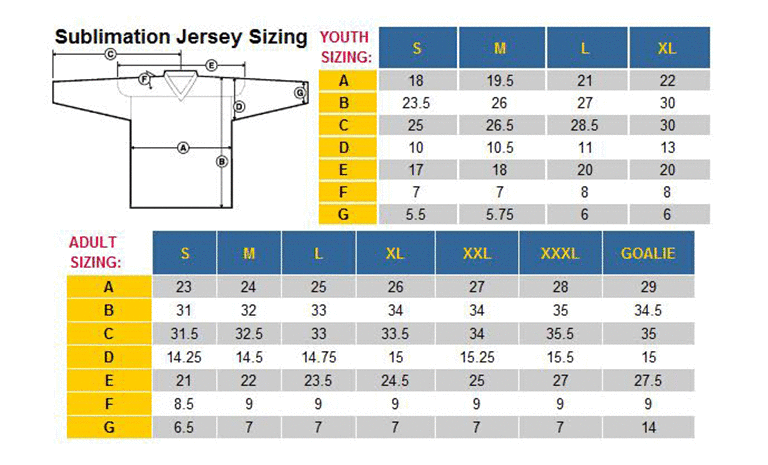 Hockey Size Chart Jersey